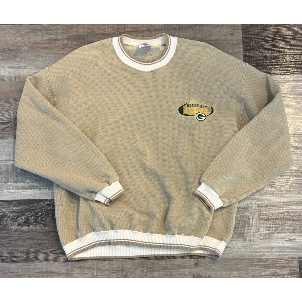 Vintage Jerzees Green Bay Packers Sweatshirt XL Tan Waffle Knit Made in USA NFL